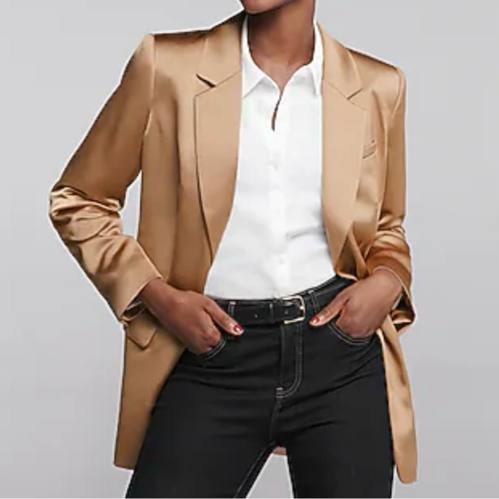 Express Satin One Button Cinched Boyfriend Blazer Tan Bronze Size XS NWT
